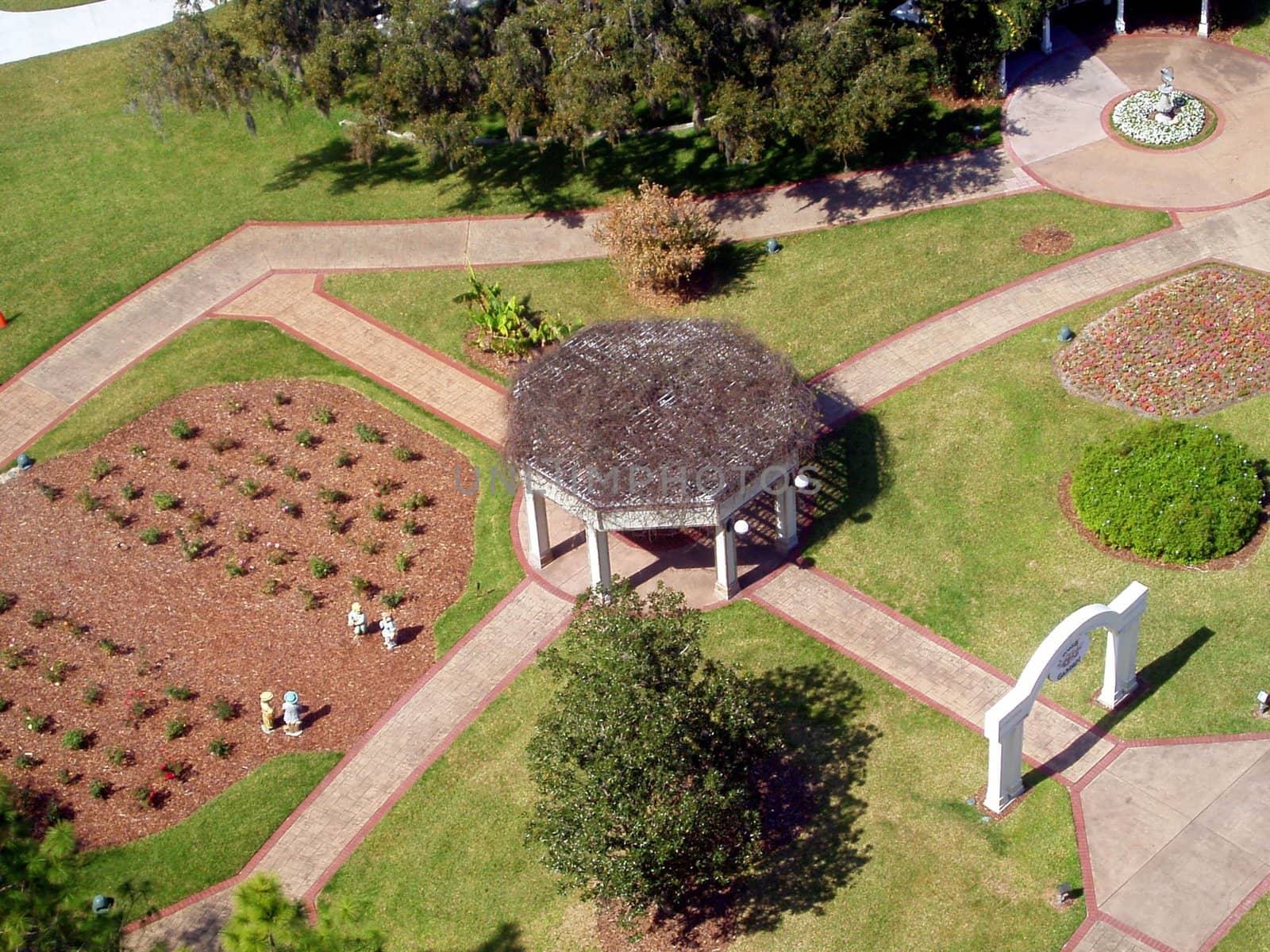 A garden from a view up above