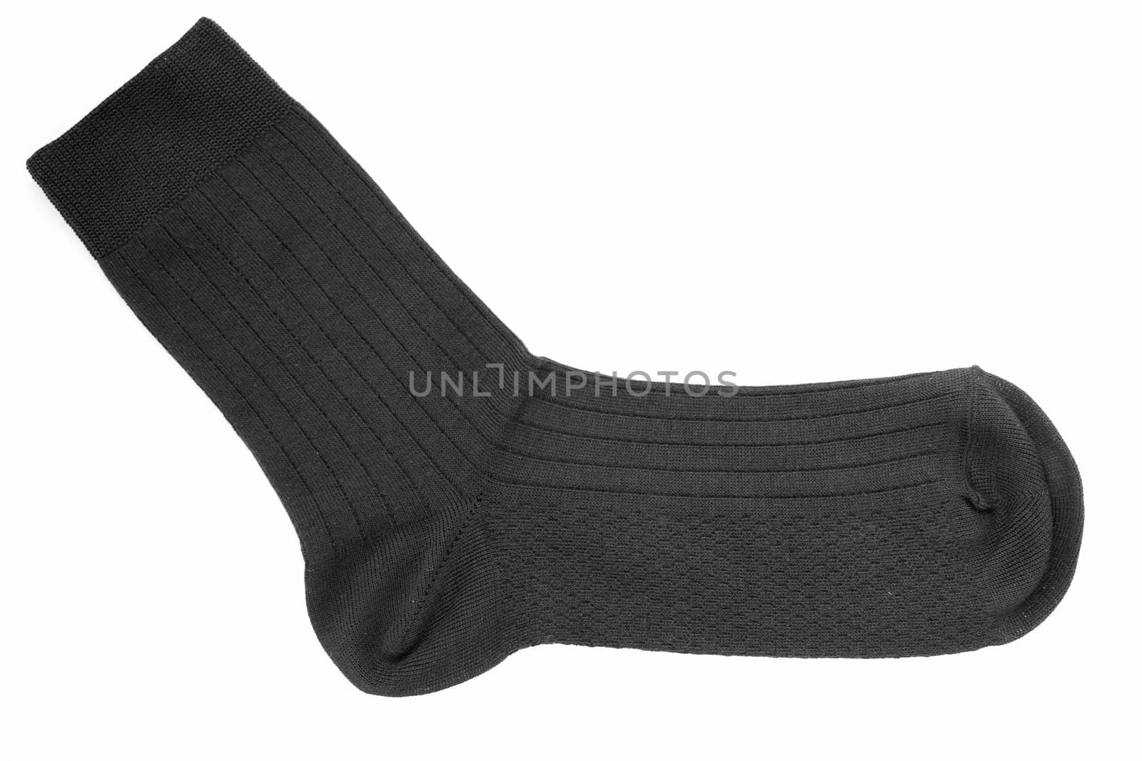 Black man's sock on a white background.