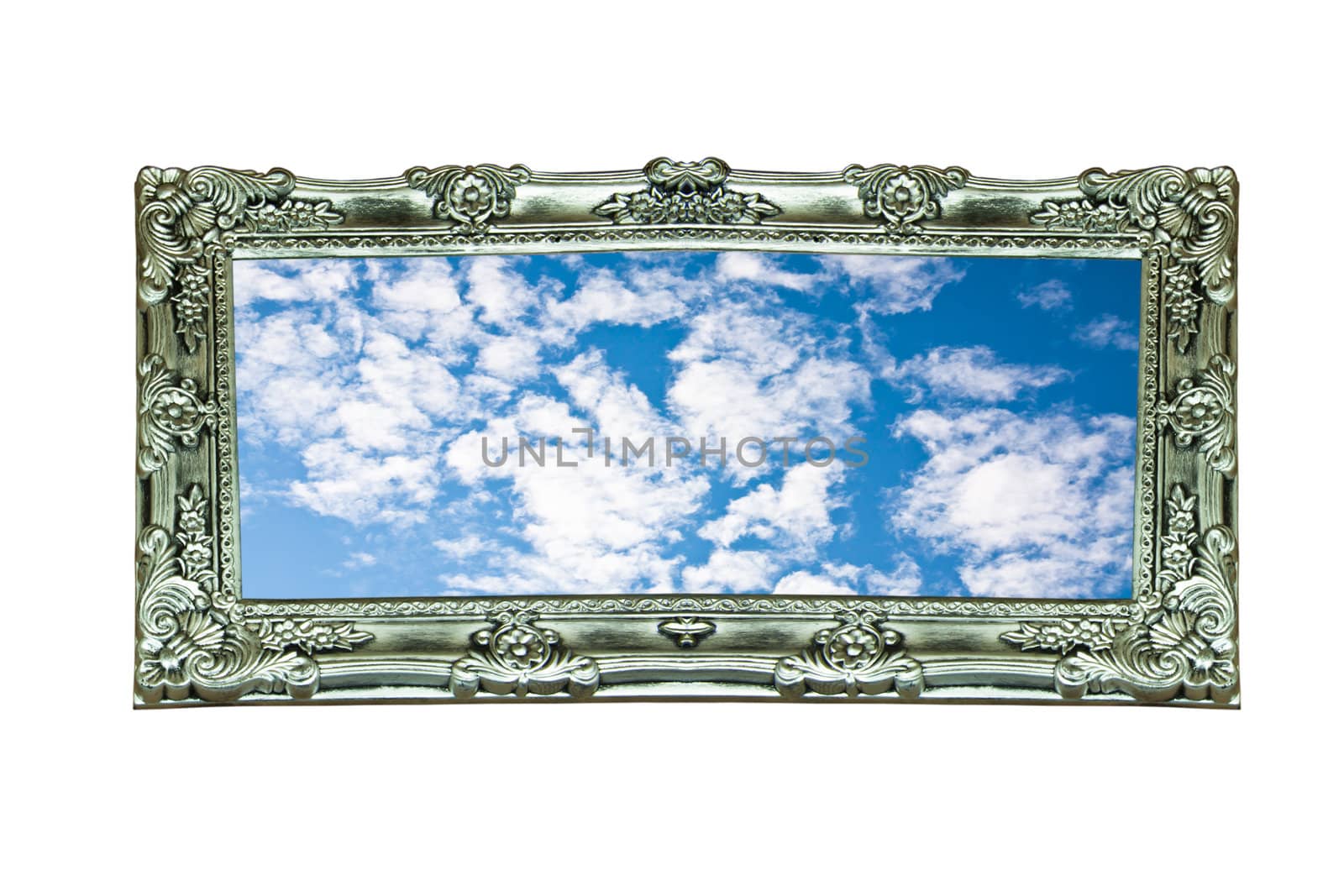 Picture frame the sky isolated on white background.