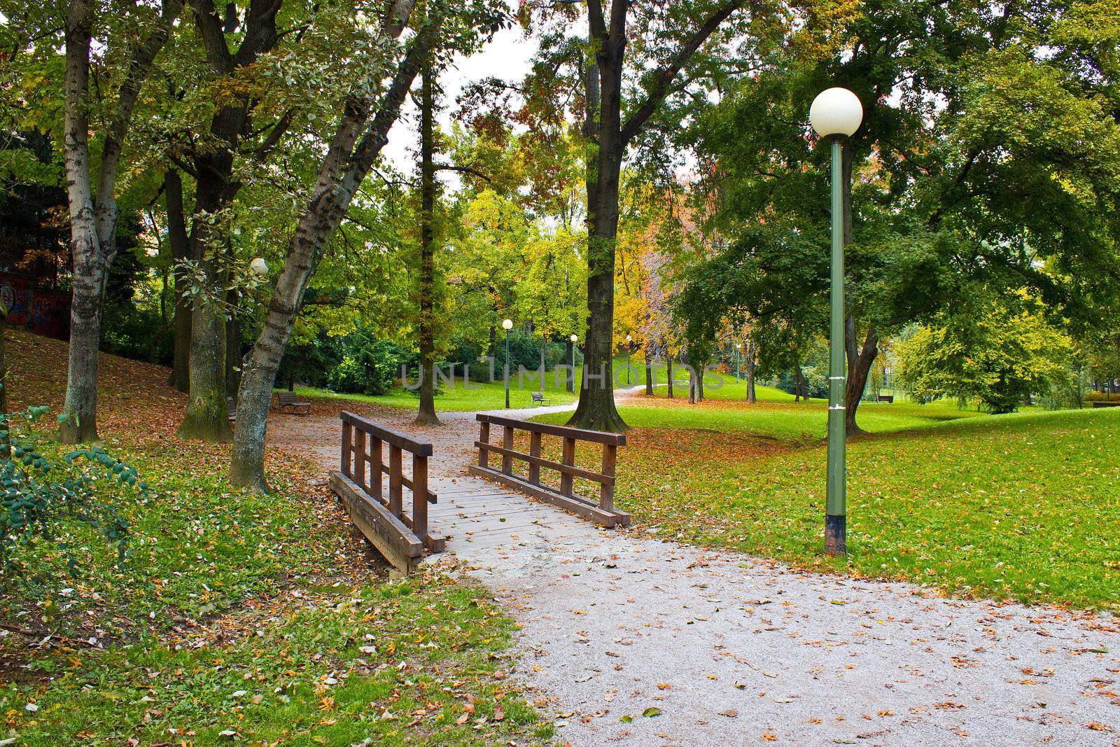 City of Zagreb park Ribnjak in autumn colors, Croatia