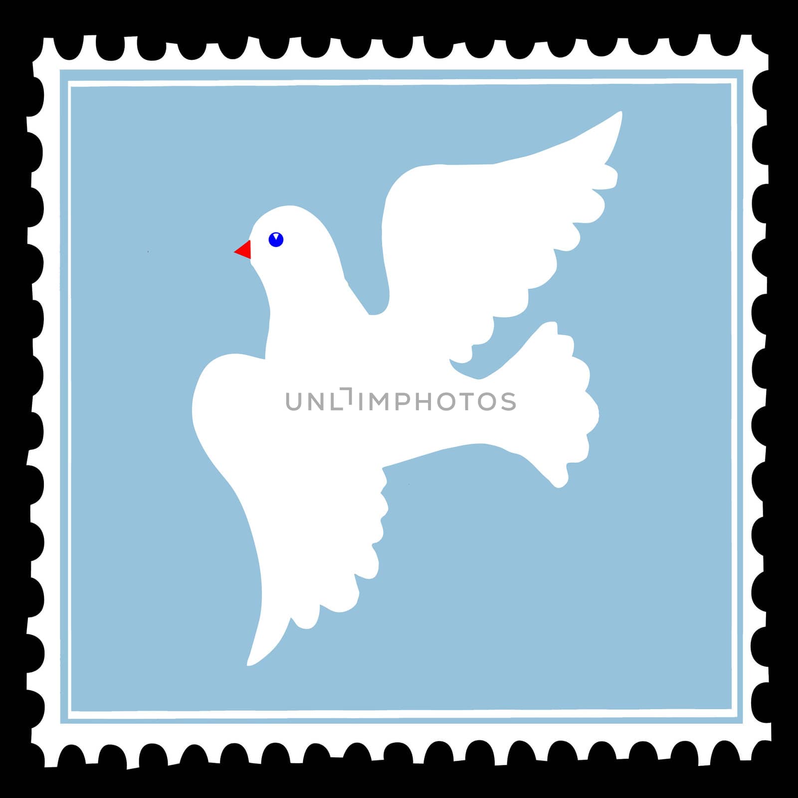 white dove on blue postage stamps. vector by basel101658