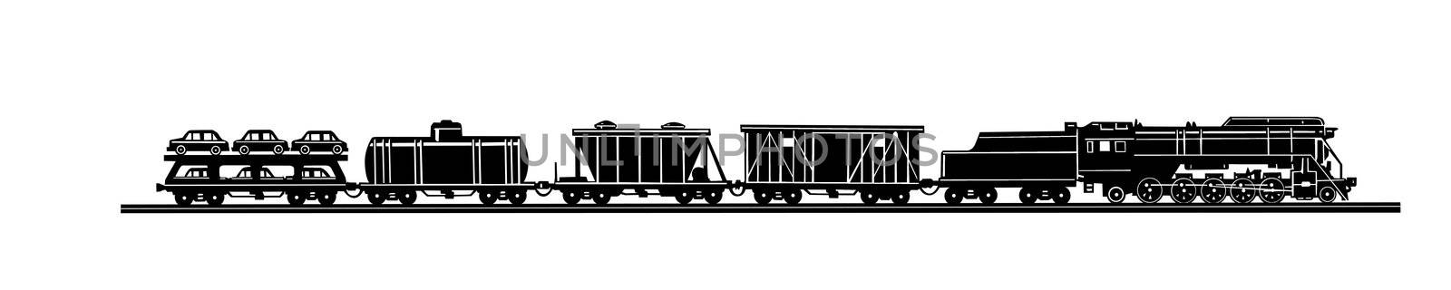 vector silhouette of the old train on white background