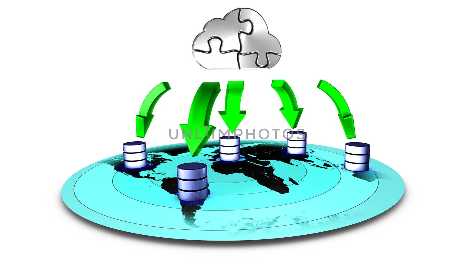 3d Illustration of database Cloud backup
