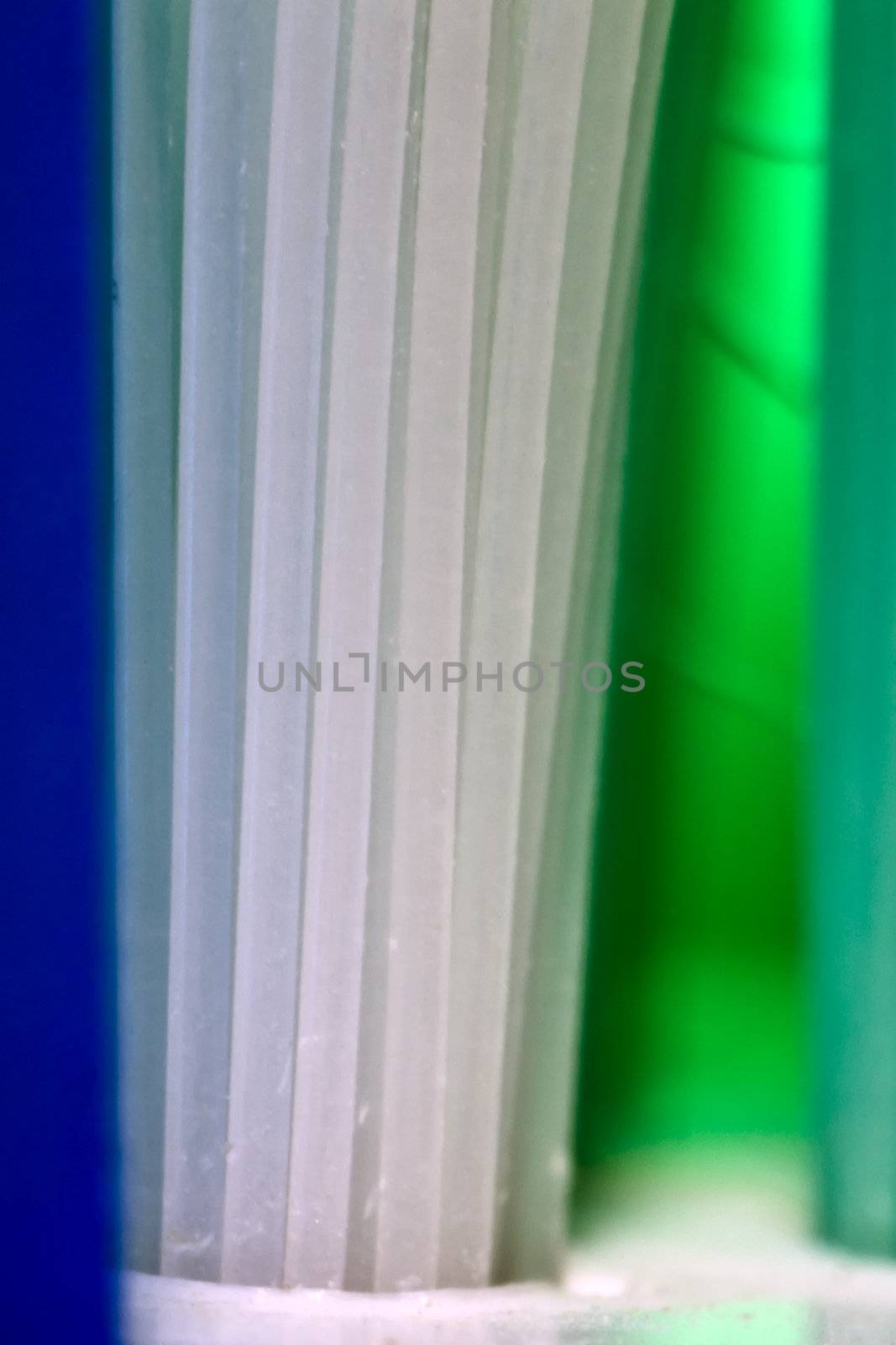 Macro detail shot of toothbrush bristles at 5 times real life size