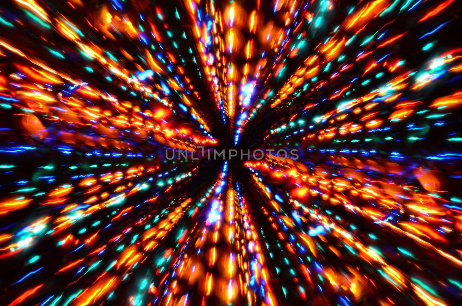 Multi-colored explosion of lights. Tunnel effect wallpaper