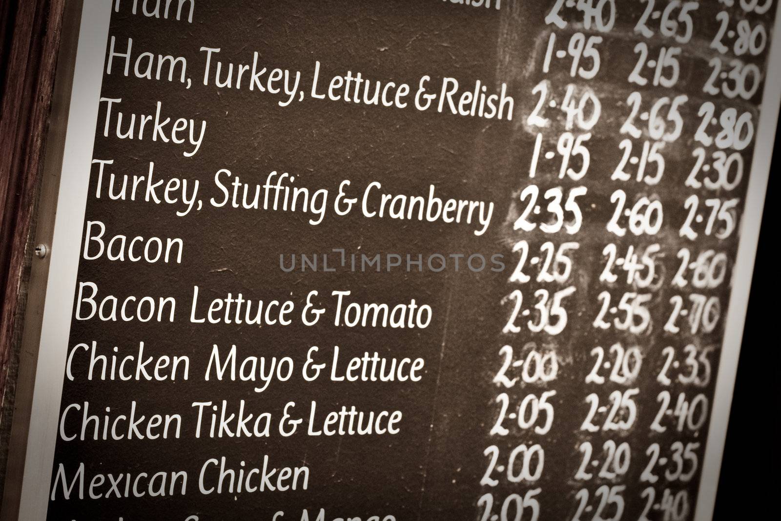 sandwich menu