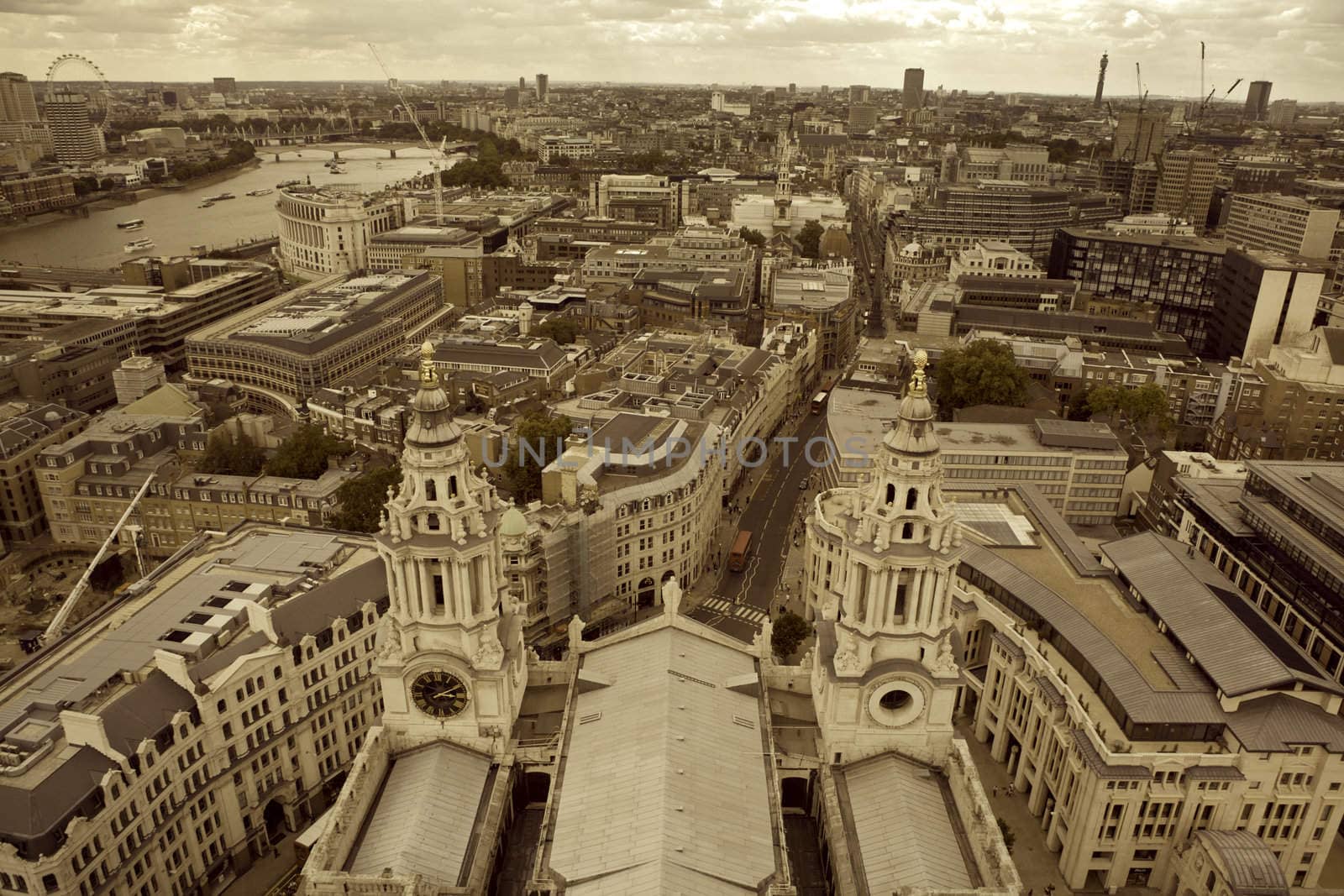 A spectacular view of London City Point with the Thames river and view from St Pauls.