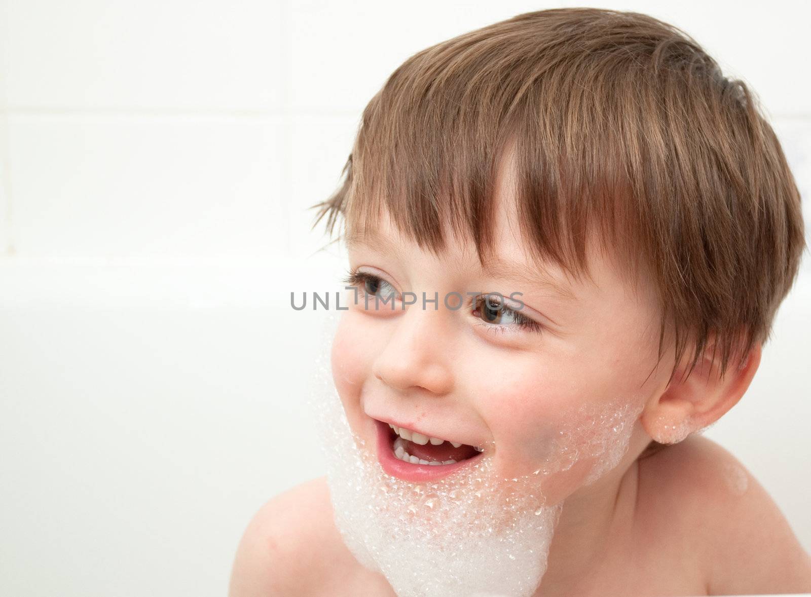 little boy in bath