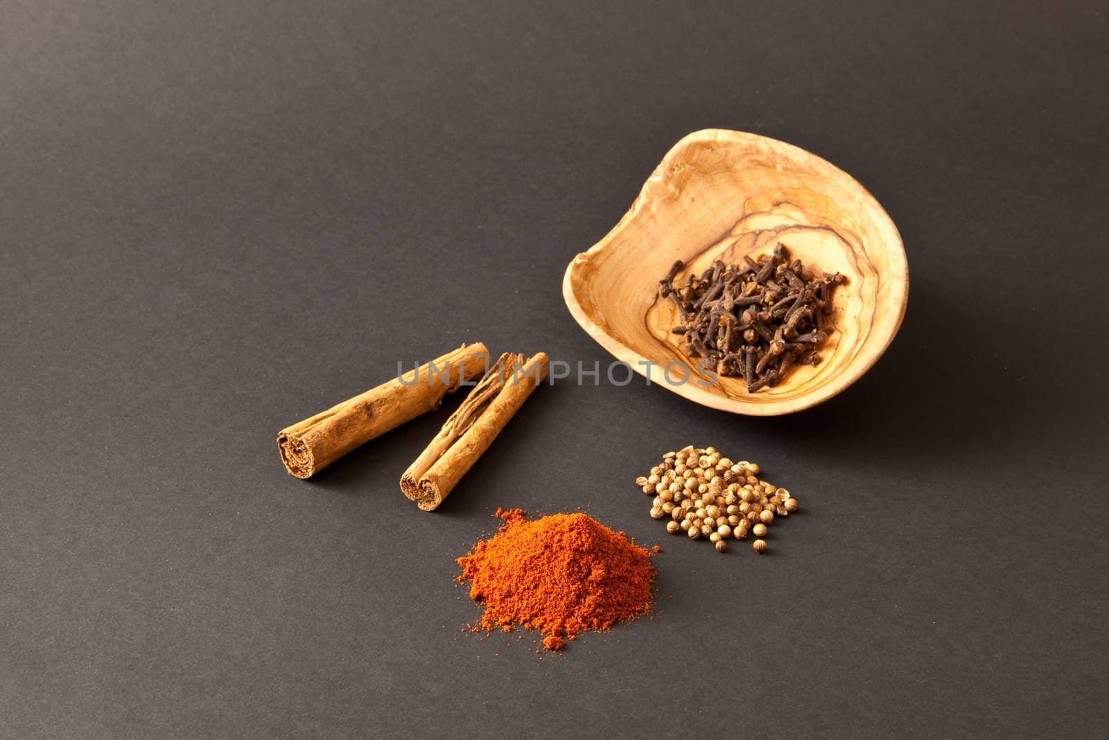 spices on grey background