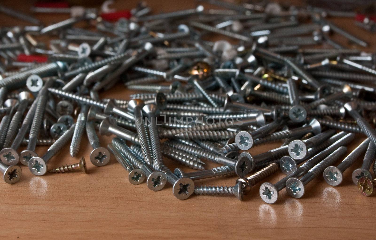 Many metal screws