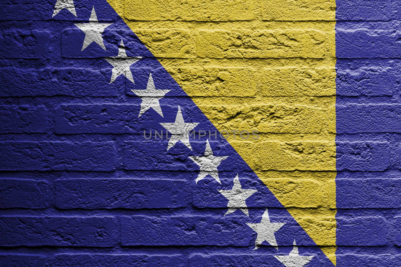 Brick wall with a painting of a flag isolated, Bosnia and Herzegovina