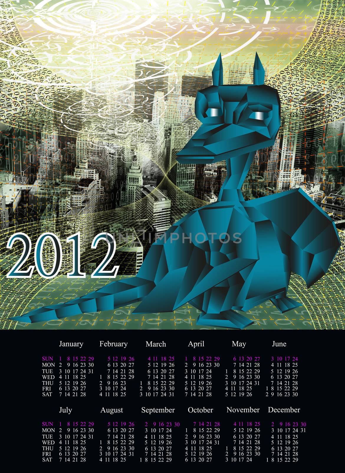 The newest computer the technology Internet in New Year of the Dark blue fantastic Dragon