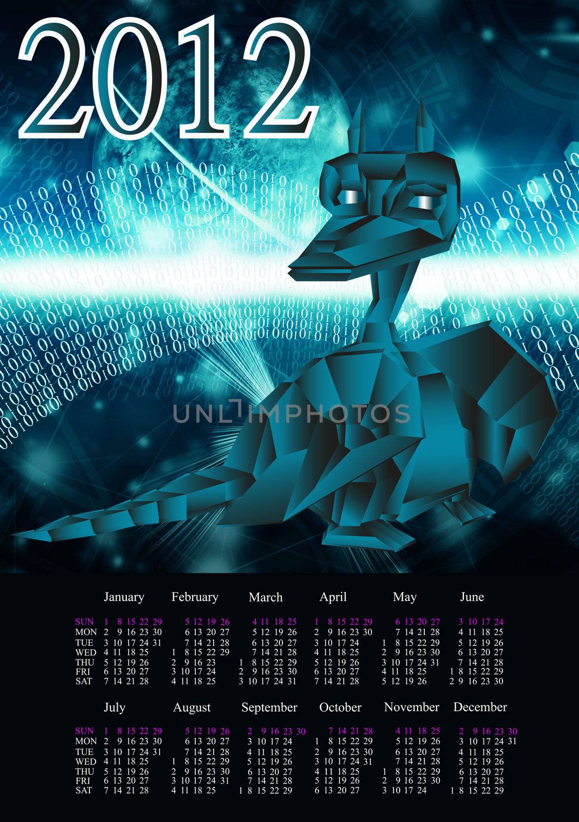 Dark blue fantastic dragon-symbol 2012 New Years.Calendar by sergey150770SV