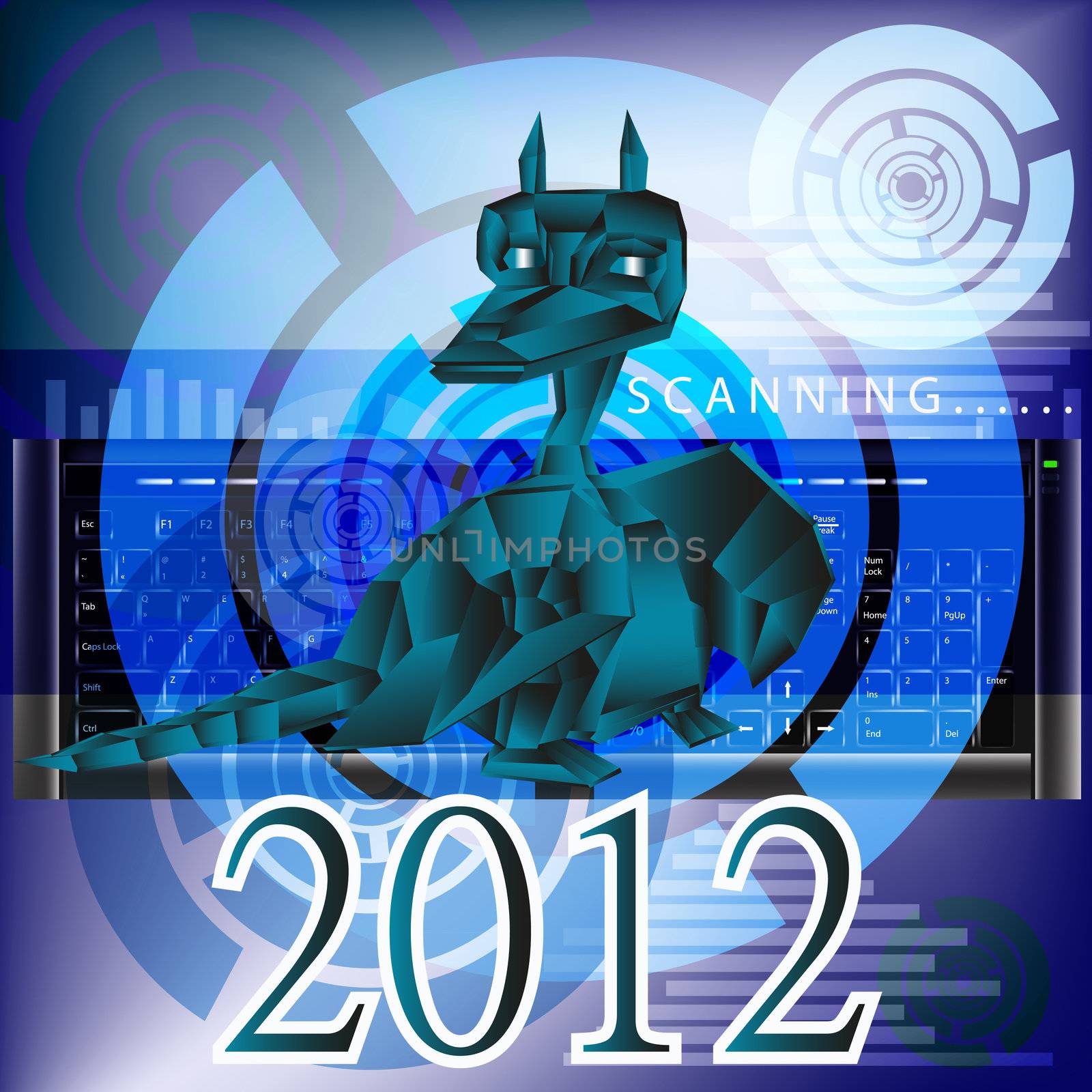 The newest computer the technology Internet in New Year of the Dark blue fantastic Dragon