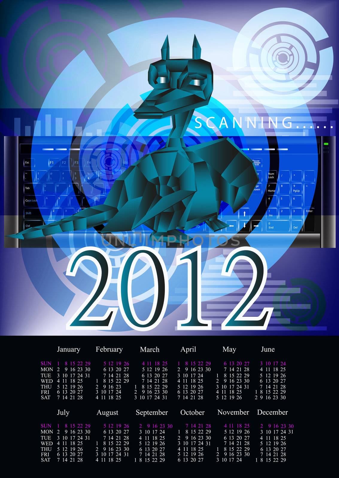 The newest computer the technology Internet in New Year of the Dark blue fantastic Dragon