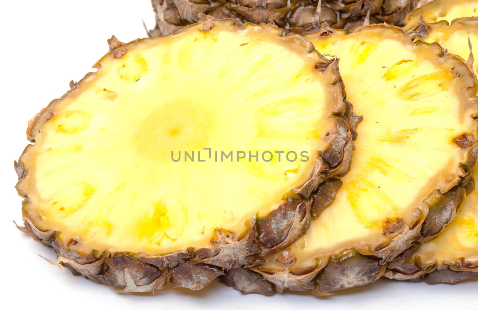 Slice Ripe Pineapple Fruit,  closeup on white background