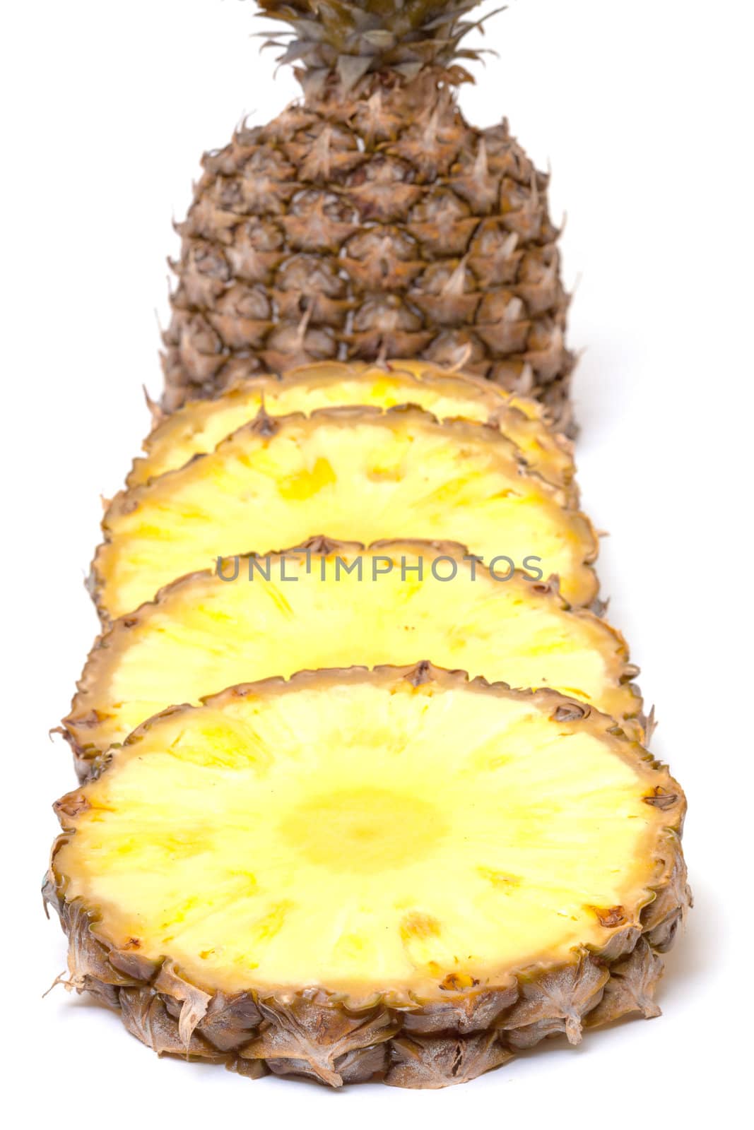 Slice Ripe Pineapple Fruit,  closeup on white background