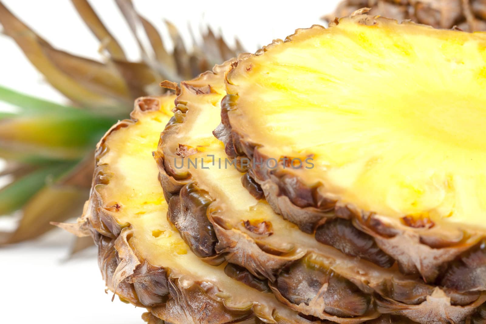 Slice Ripe Pineapple Fruit,  closeup on white background