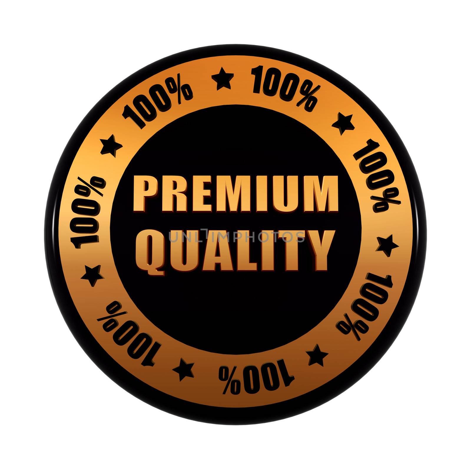 premium quality 100 percentages in golden black circle label by marinini