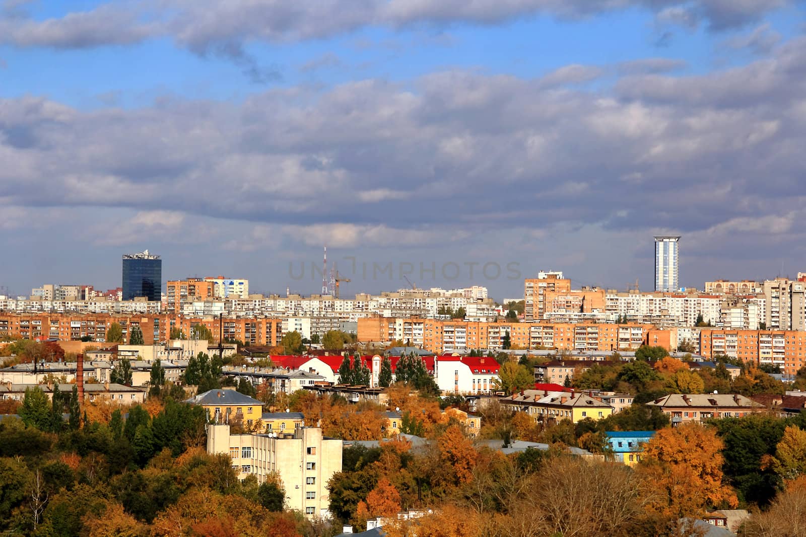 Panorama of Russian town from bird flight