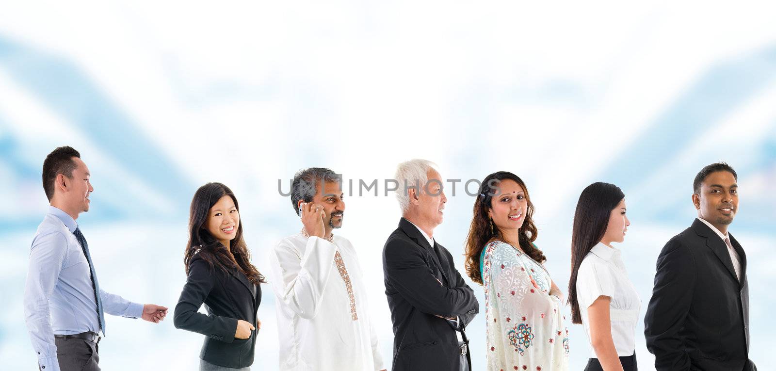 Group of Multiracial Asian people lined up.  by szefei