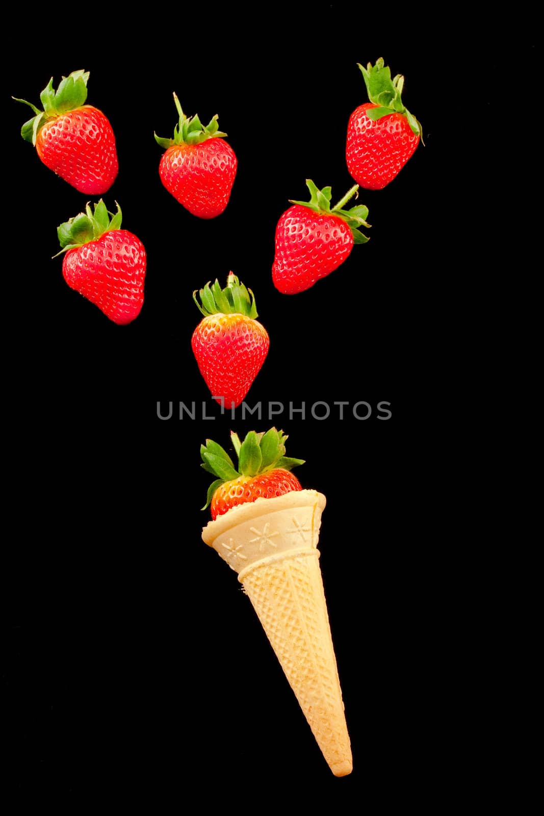 strawberries and a wafer cone