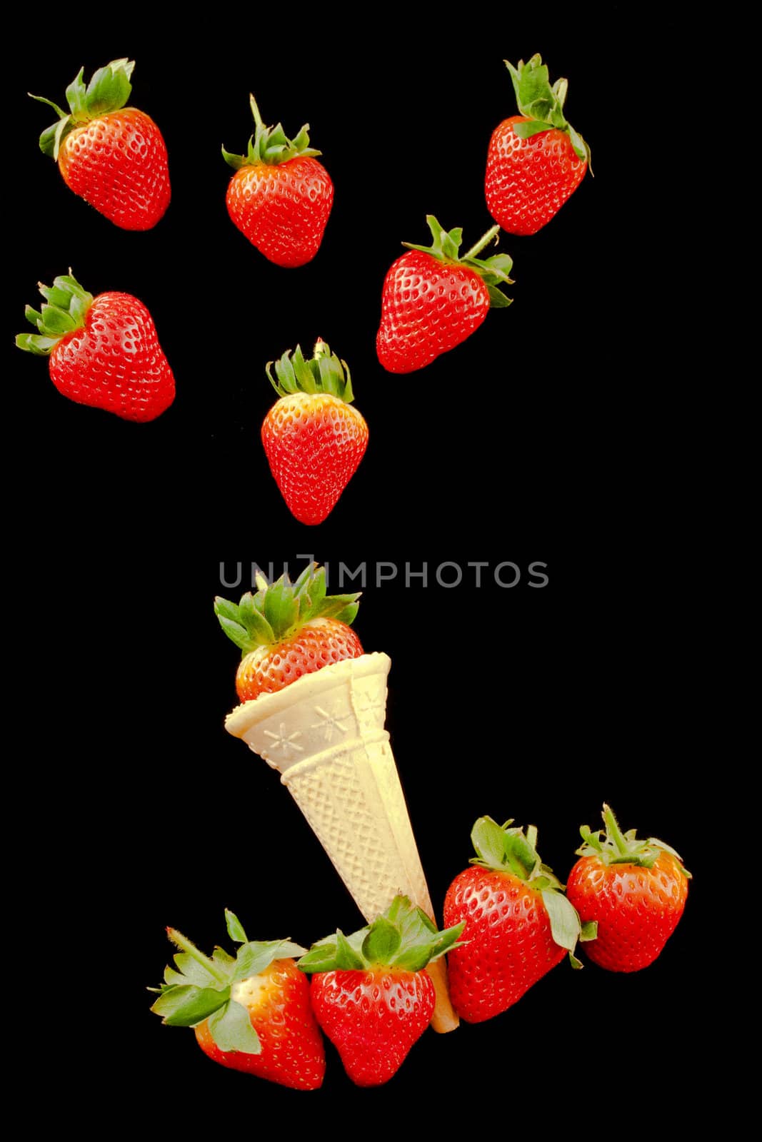strawberries and a wafer cone