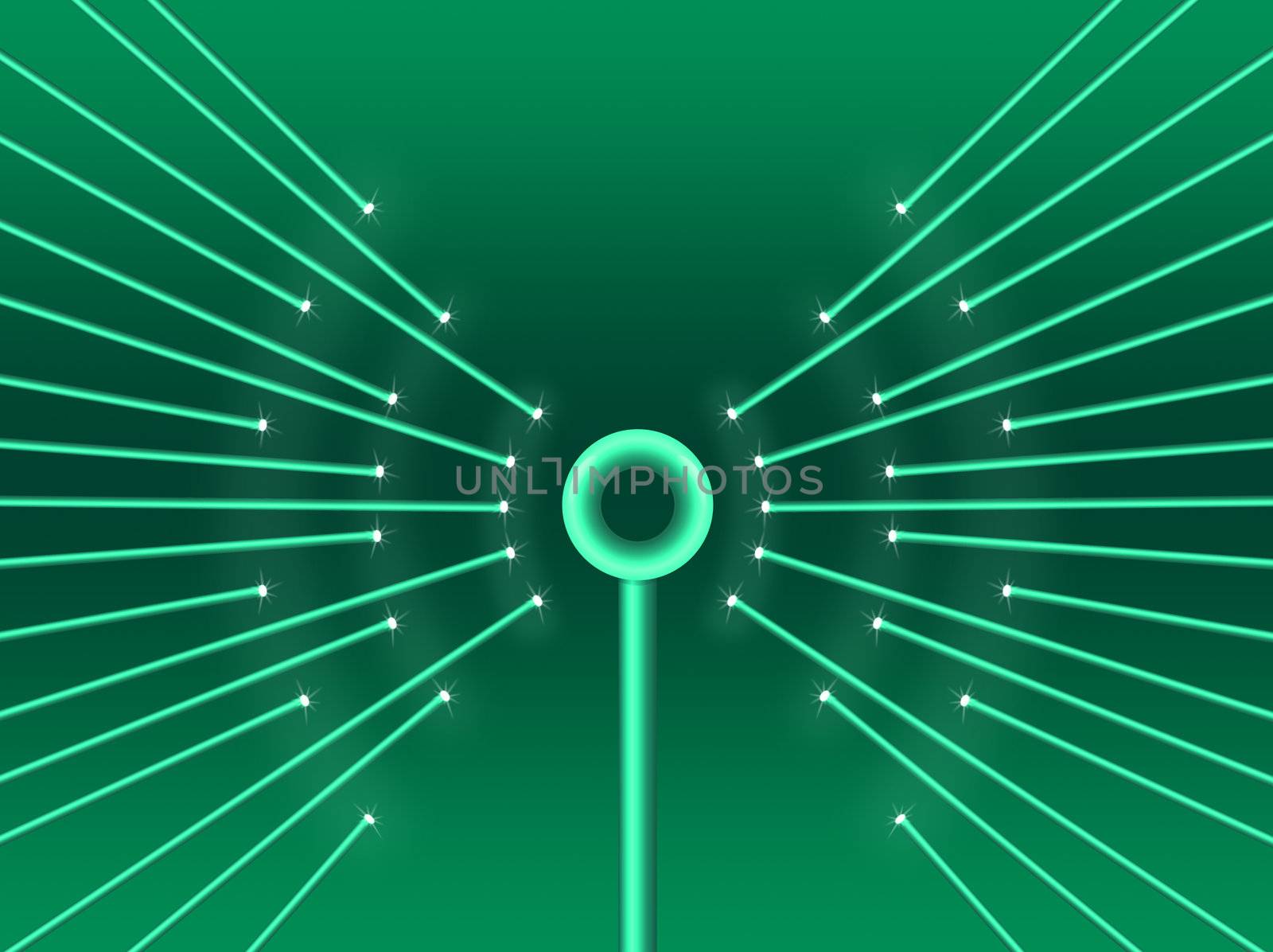 Illustration depicting illuminated fiber optic light strands forming a wifi symbol.