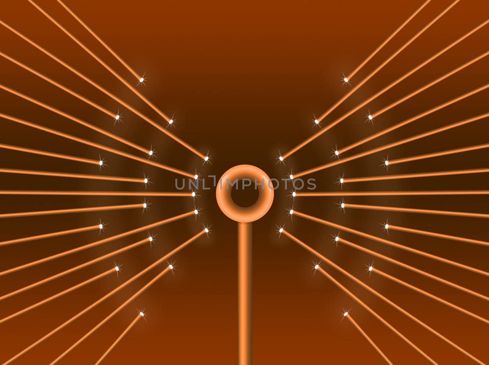 Illustration depicting illuminated fiber optic light strands forming a wifi symbol.