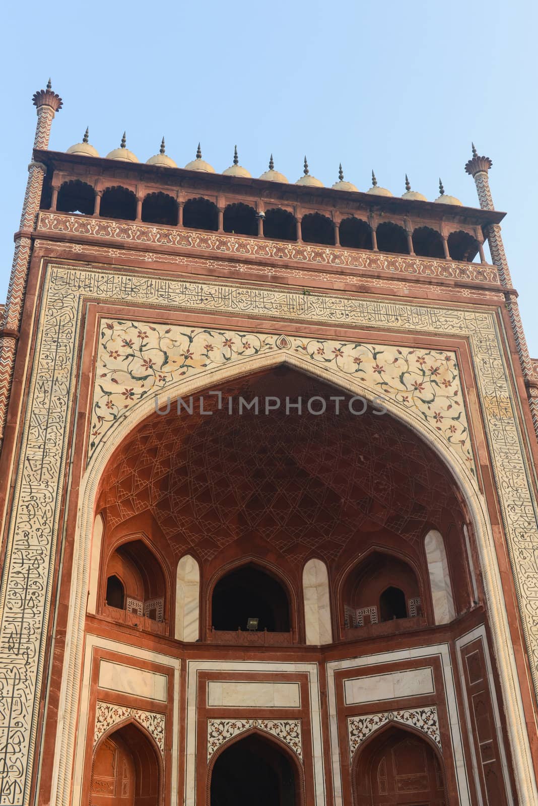 Entrance to the Taj Mahal by bbourdages