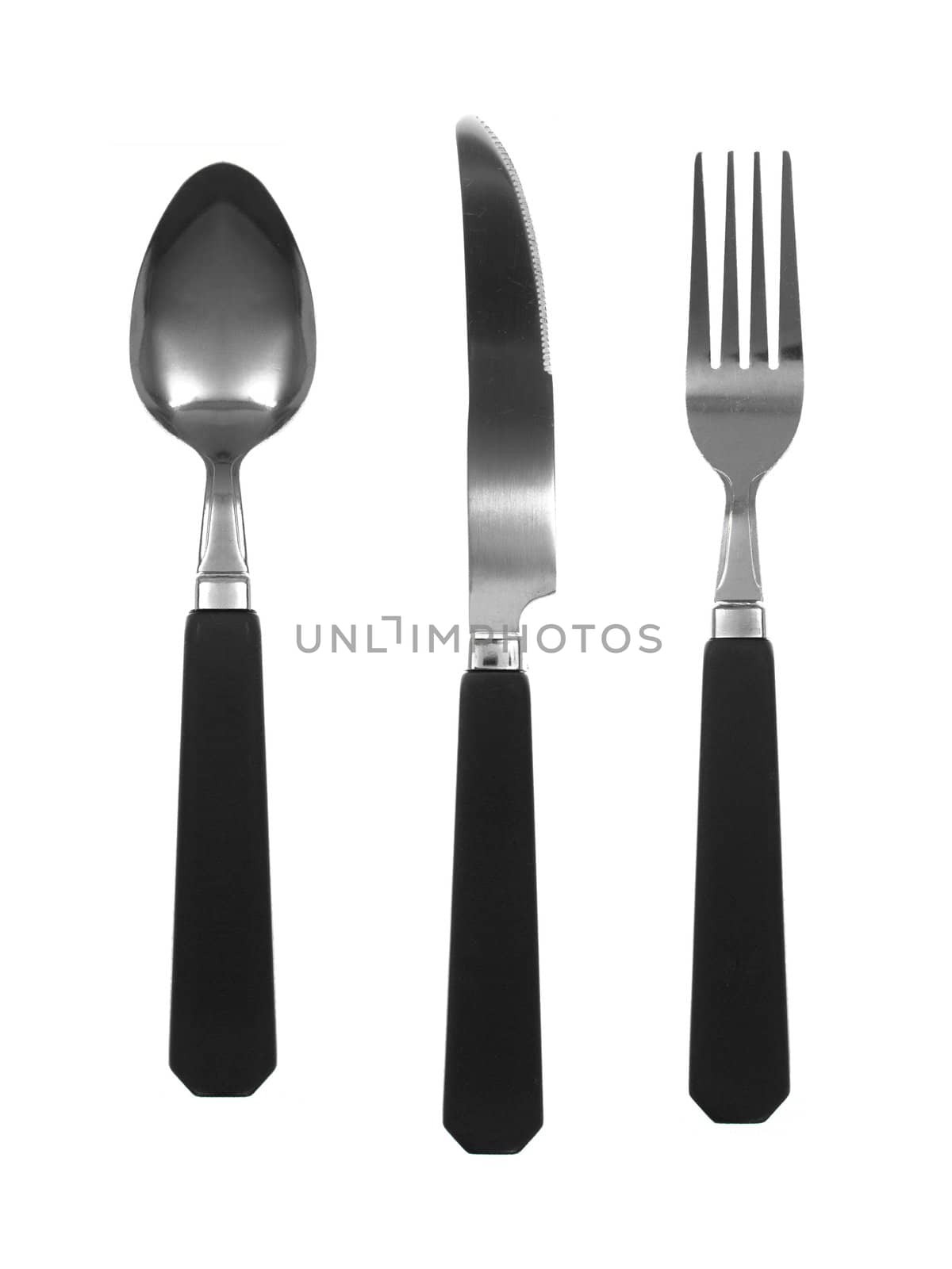 A knife and fork isolated against a white background