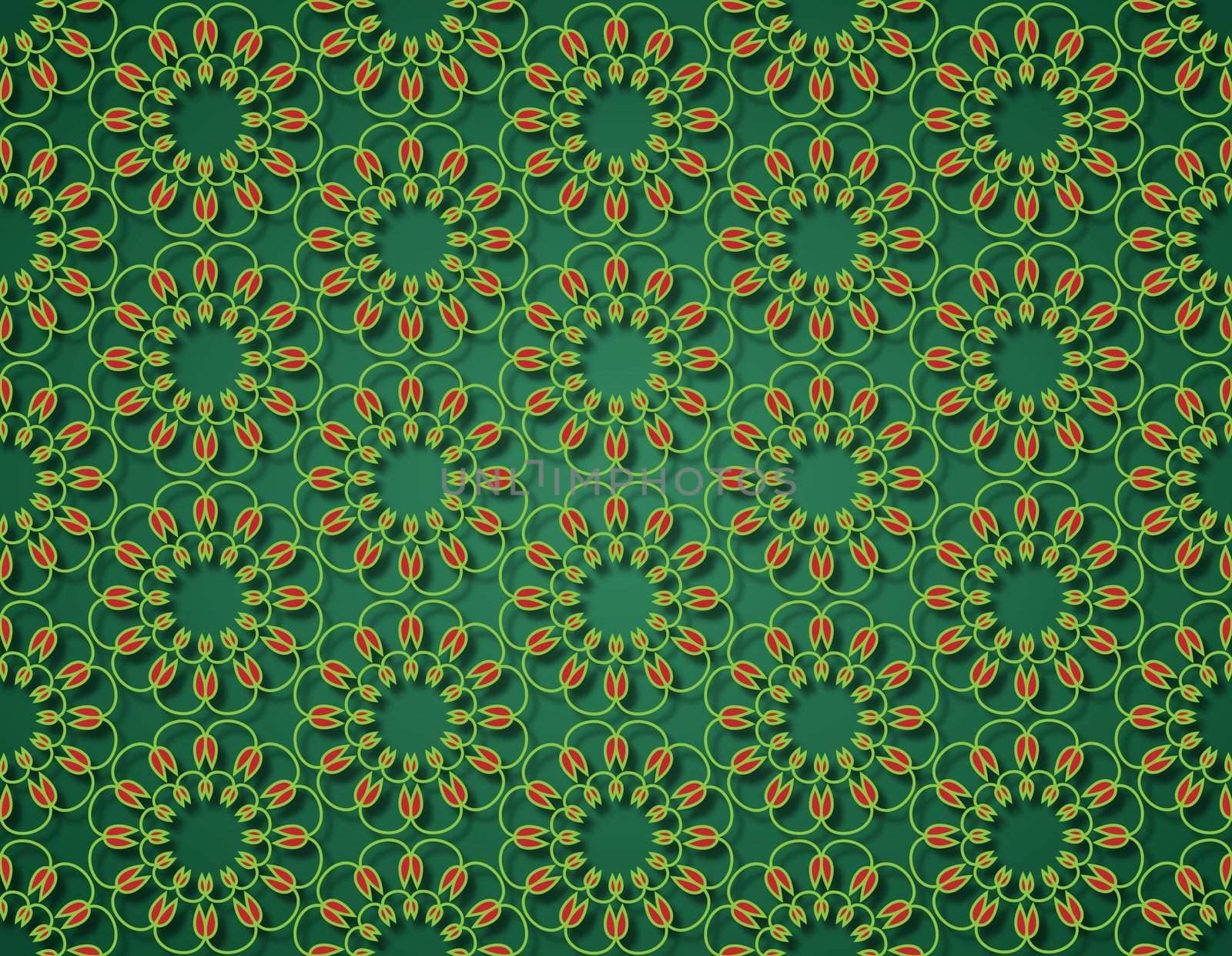 deep green background with yellow tulip flowers contours