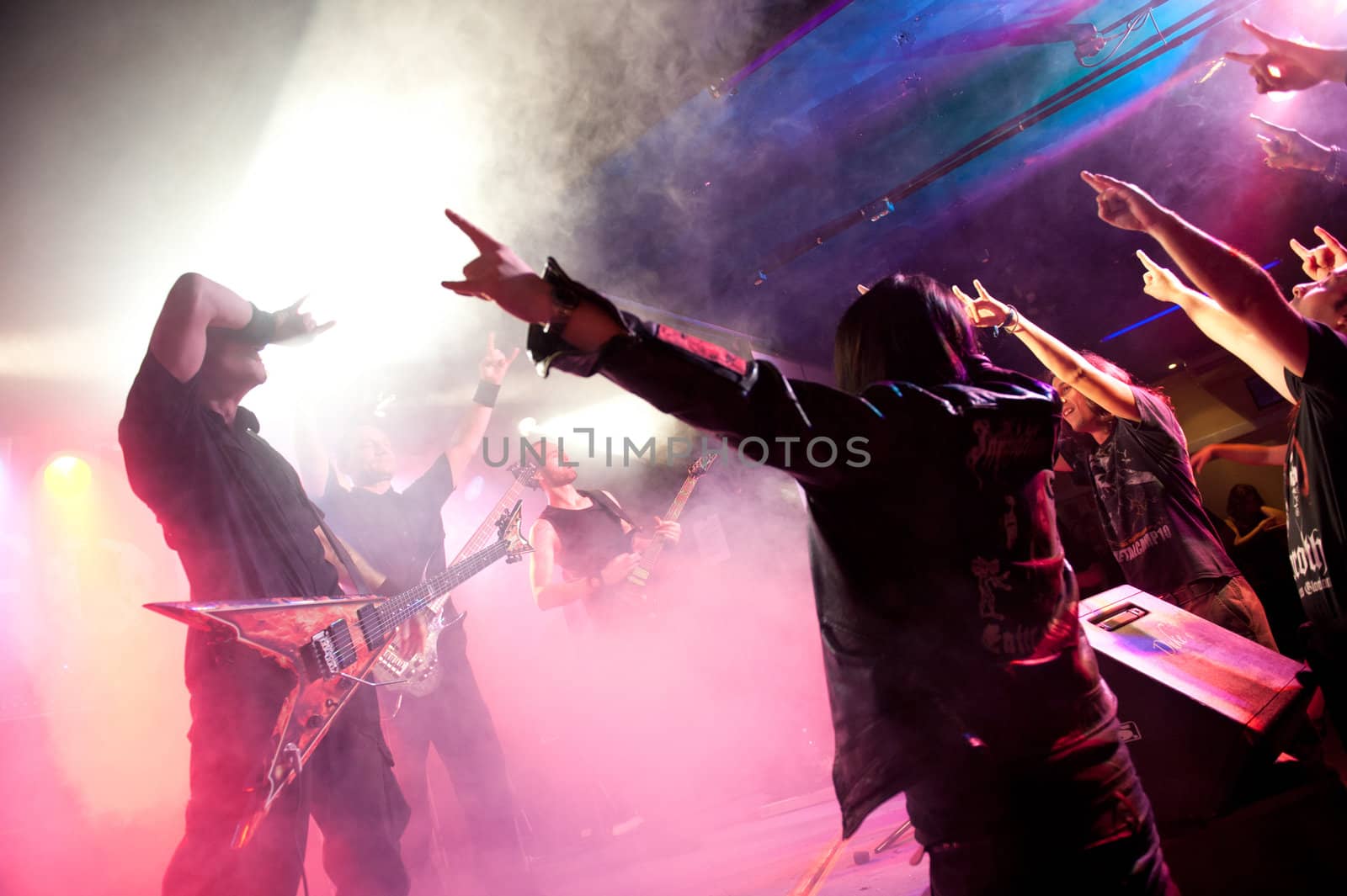 CANARY ISLANDS – DECEMBER 2: Anders Moen(l), Motrten Steen(m) and Ronnie Hansen(r), from Norwegian band Forgery, performing onstage during Hard & Heavy Meeting December 2, 2011 in Canary Islands,Spain
