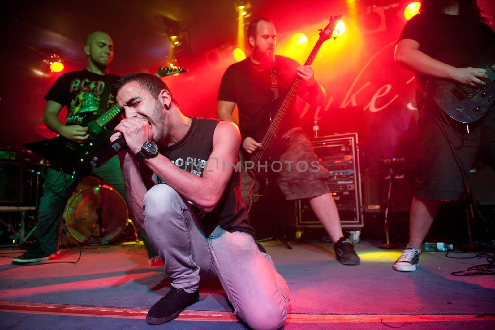 CANARY ISLANDS – DECEMBER 2: Singer Kevin Falcon in front, from the Spanish band An Endless Path, performing onstage during Hard & Heavy Meeting December 2, 2011 in Canary islands, Spain
