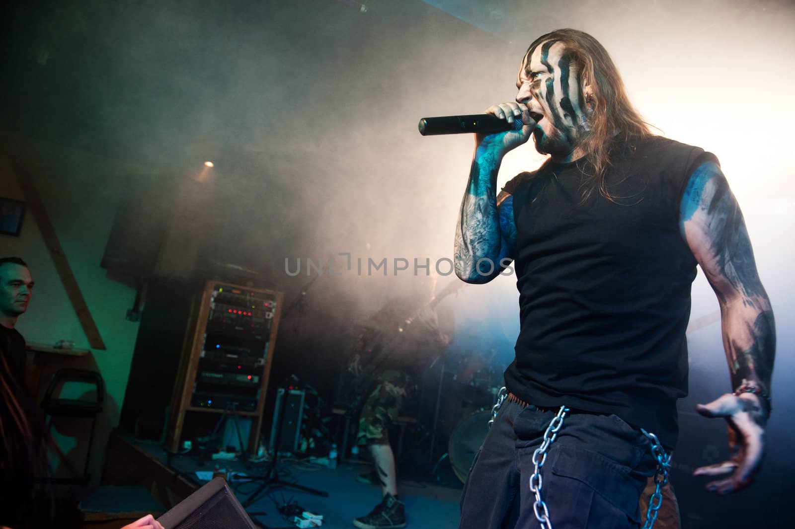 CANARY ISLANDS – DECEMBER 2: Singer Kenneth Liliegren in front, from the Norwegian band Mecalimb, performing onstage during Hard & Heavy Meeting December 2, 2011 in Canary islands, Spain
