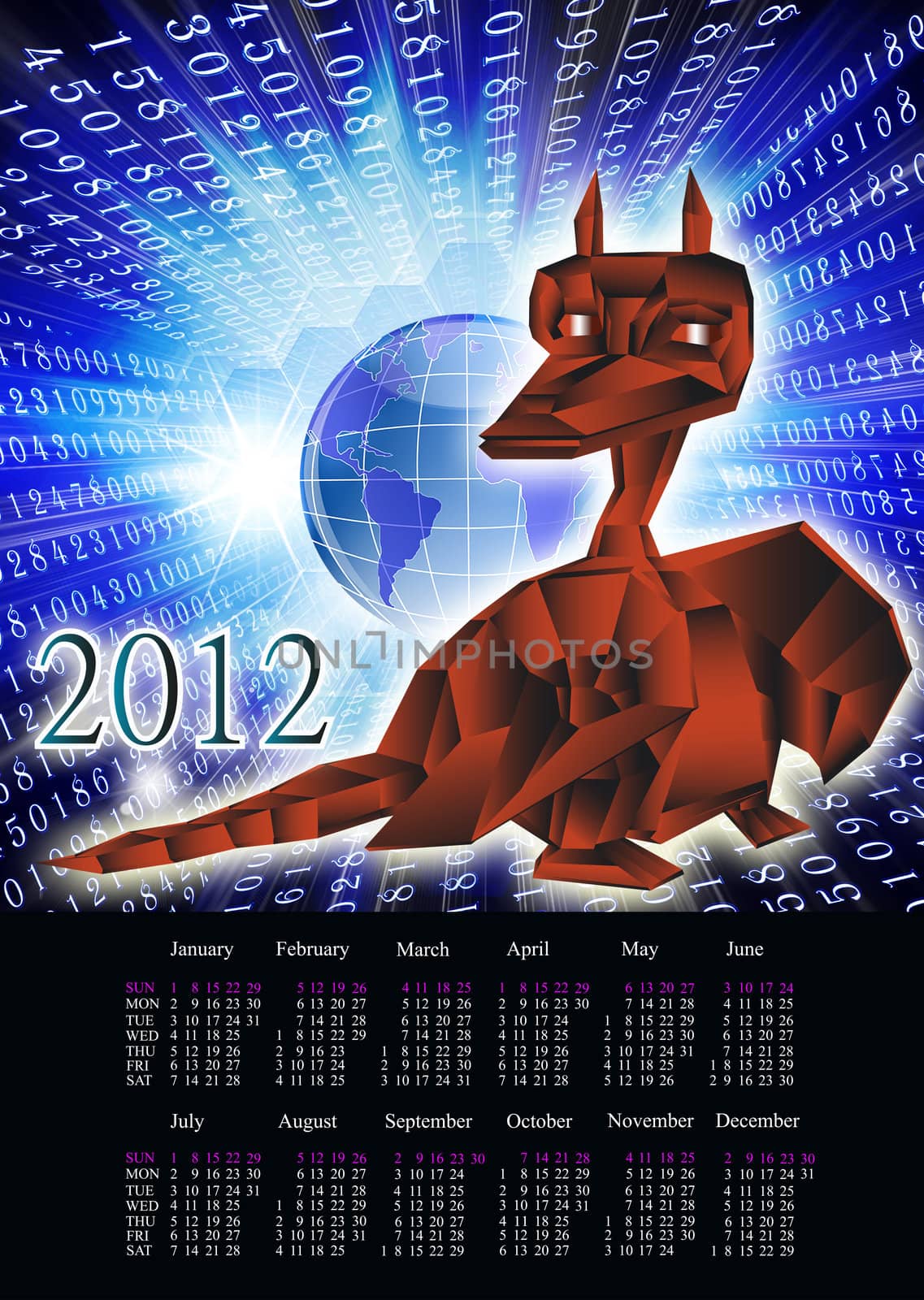 Fantastic dragon-symbol 2012 New Years.Calendar by sergey150770SV