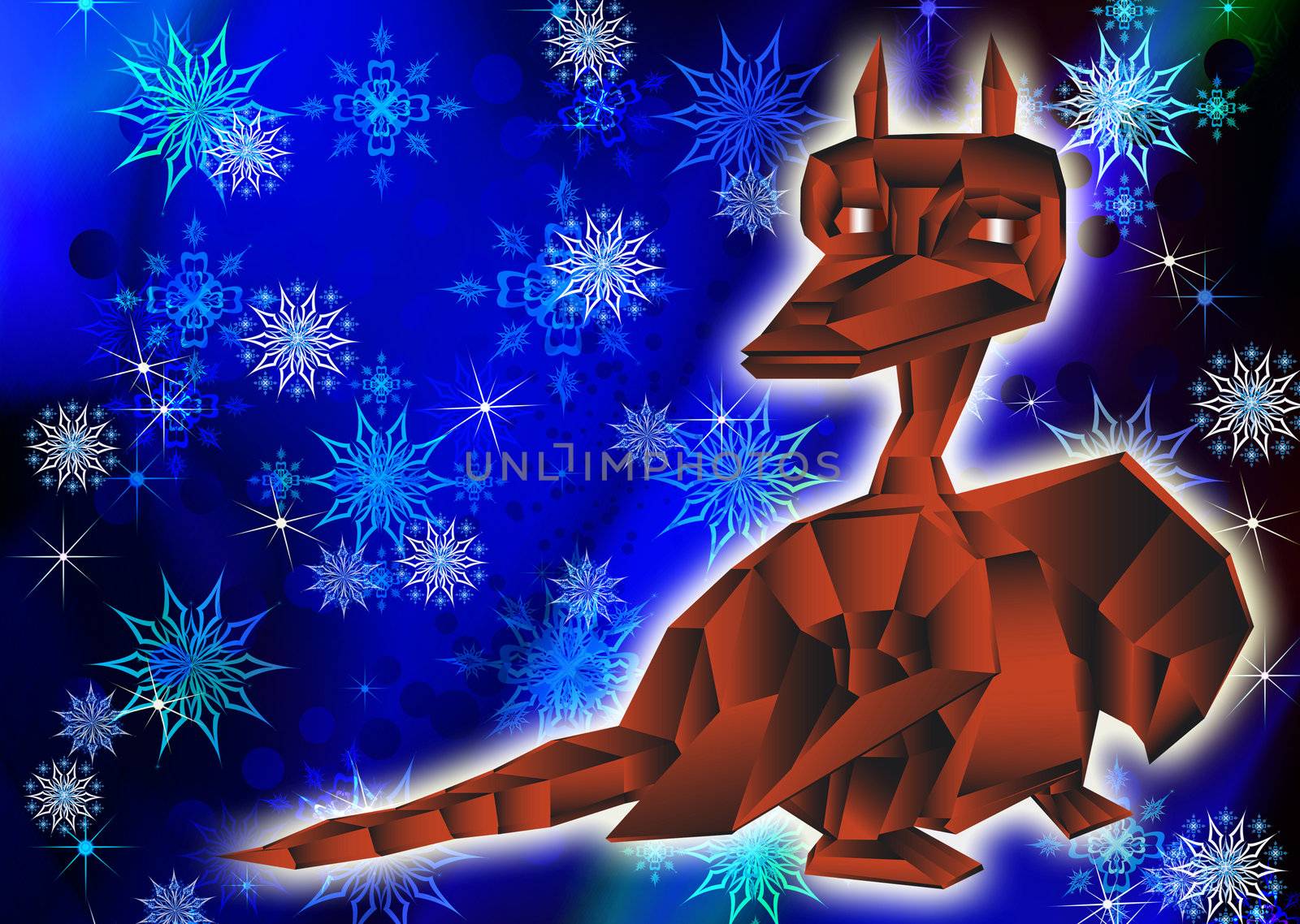 Fantastic dragon-symbol 2012 New Years on an abstract winter background