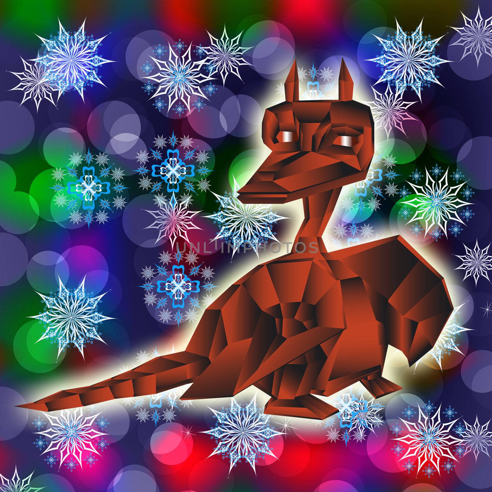 Fantastic dragon-symbol 2012 New Years on an abstract winter background