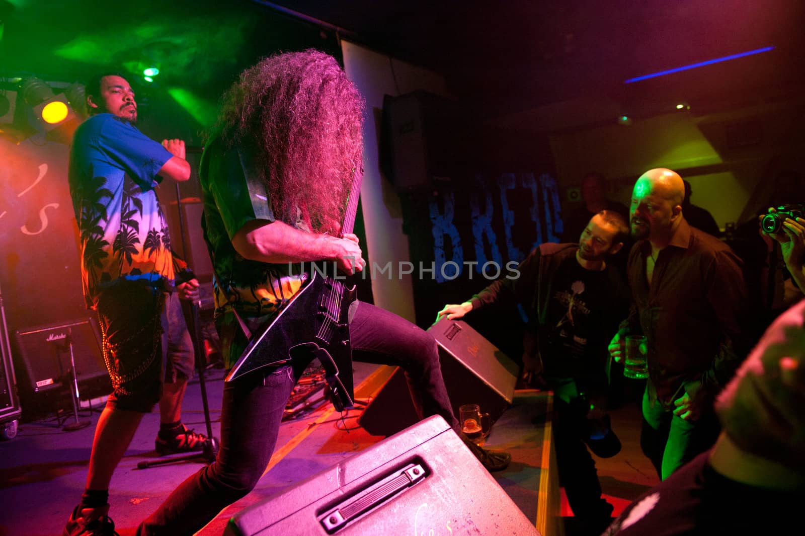 CANARY ISLANDS - DECEMBER 3: Singer Maurice Adams(l) and Damage Karlsen(r), from the Norwegian band Breed, performing onstage during Hard &amp; Heavy Meeting December 3, 2011 in Canary islands,Spain