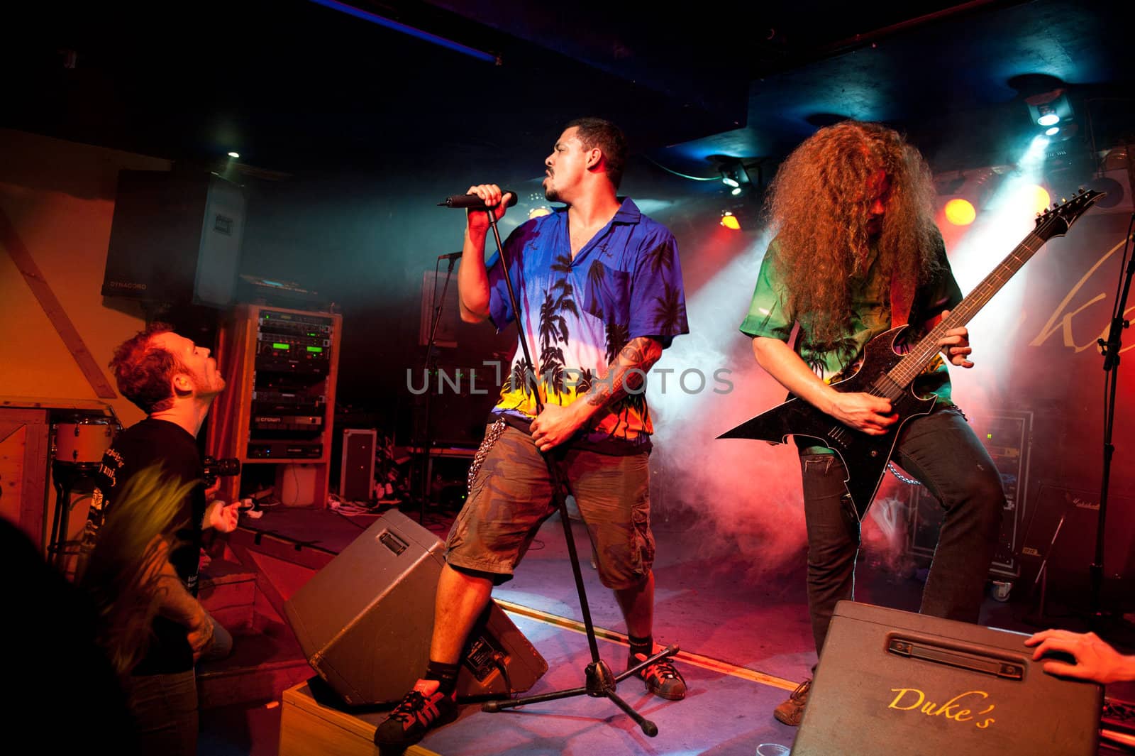 CANARY ISLANDS - DECEMBER 3: Singer Maurice Adams(l) and Damage Karlsen(r), from the Norwegian band Breed, performing onstage during Hard &amp; Heavy Meeting December 3, 2011 in Canary islands,Spain