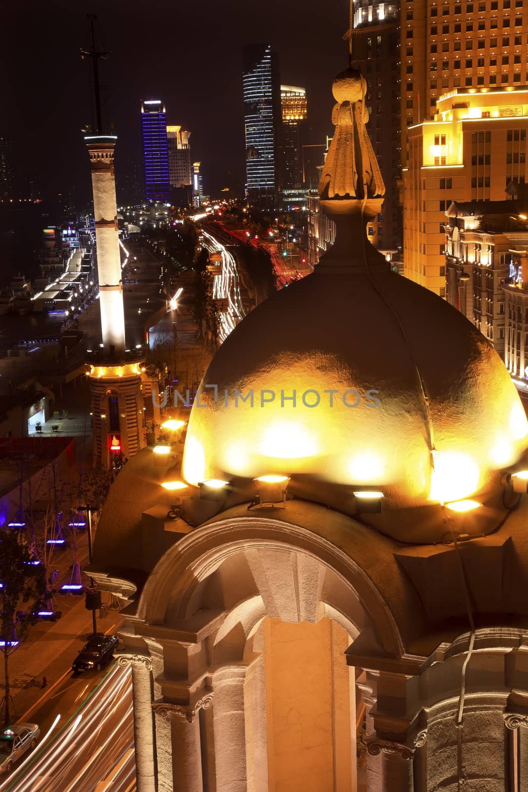 Old Weather Station Cupola The Bund, Old Part of Shanghai, At Night Trademarks obscured.