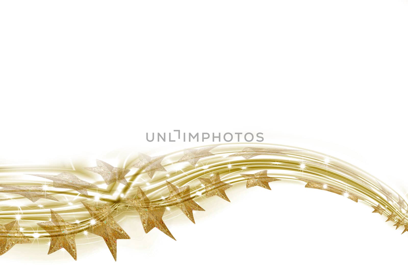 Christmas trail of golden stars on a white background