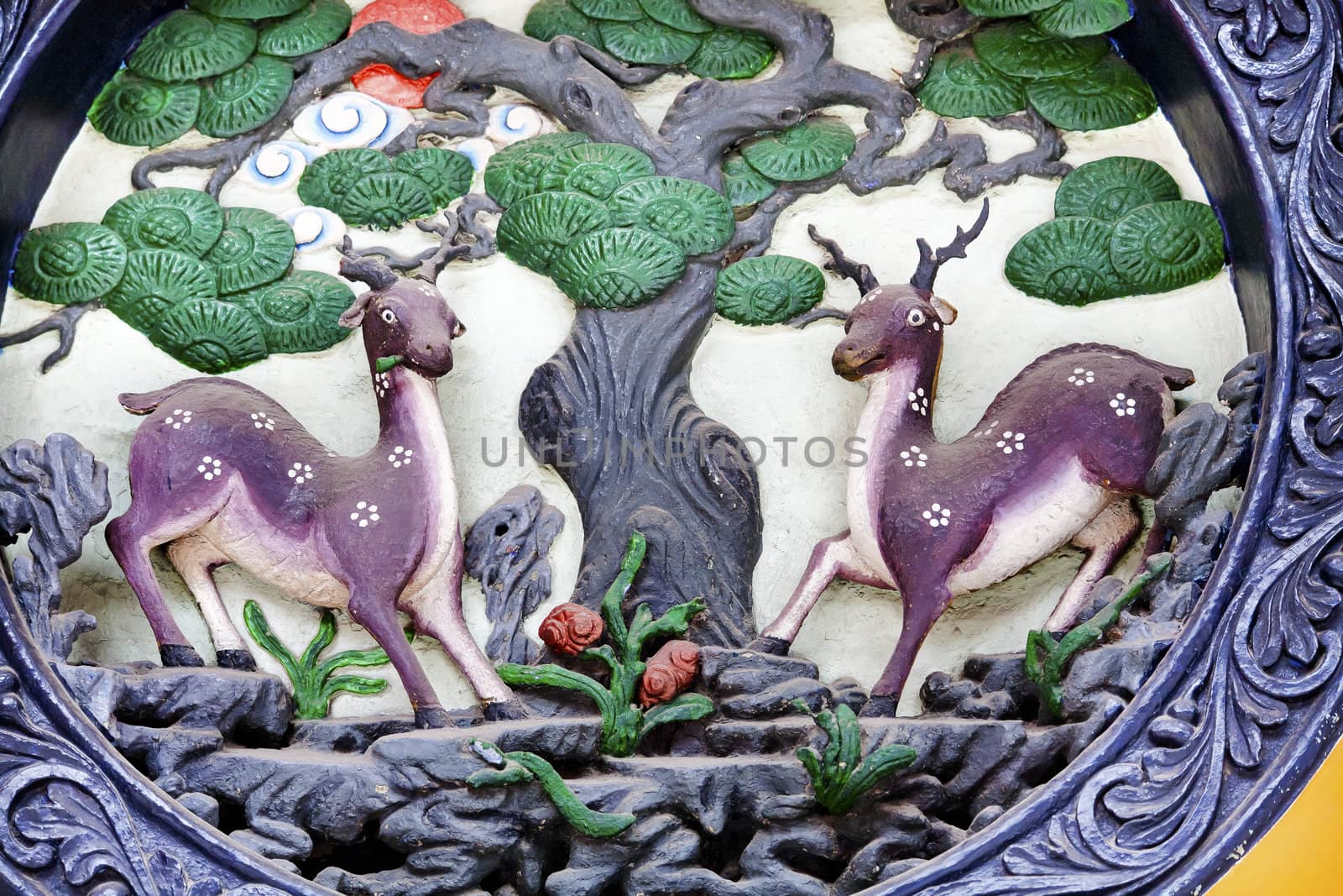 Deer Metal Sculputure Outside Jade Buddha Temple Jufo Si Shanghai China Most famous buddhist temple in Shanghai