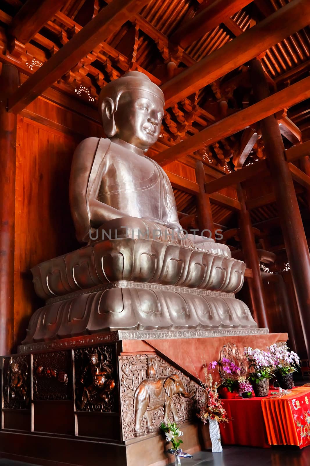 Silver Buddha in Wooden Hall Altar Jing An Temple Shanghai China by bill_perry