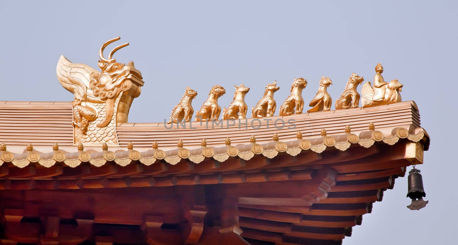 Golden  Roof Top Figurines Jing An Temple Shanghai China by bill_perry