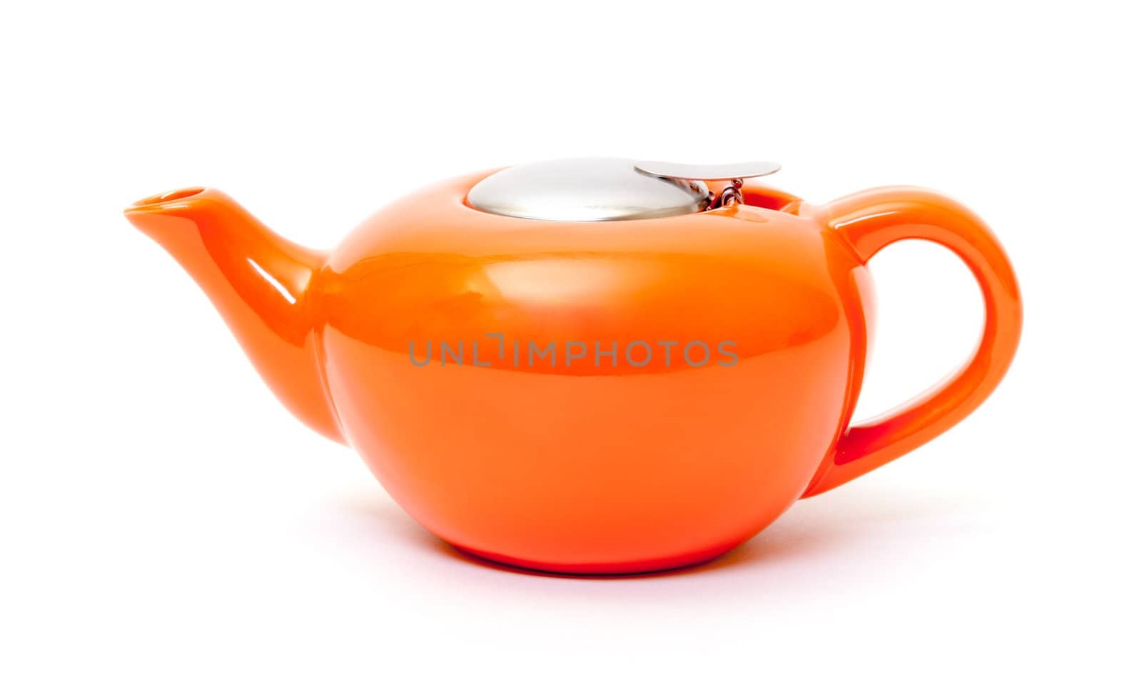 Orange Ceramic Teapot on white background