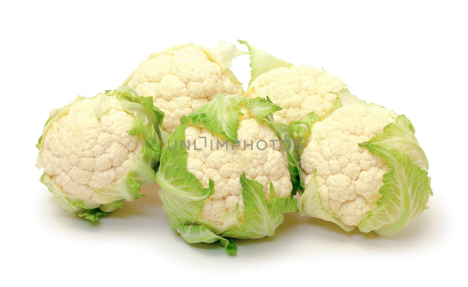 Several Heads of Cabbage Cauliflower on white background