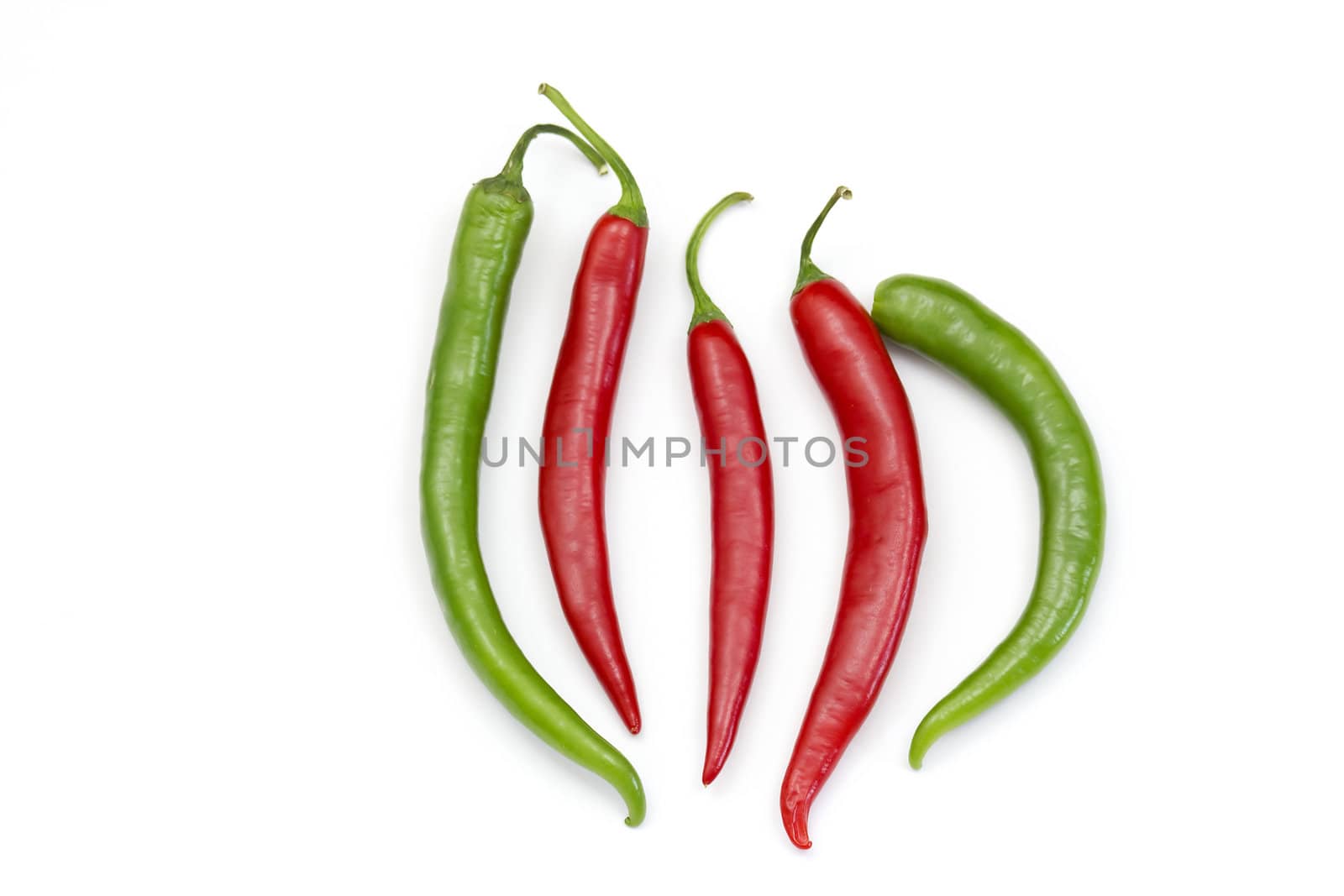 Red hot chili peppers on white background