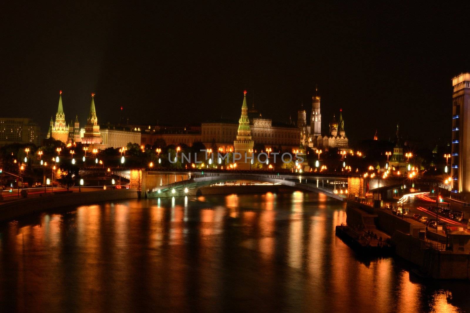 Night view of The Kremlin, White House and the Moscow river