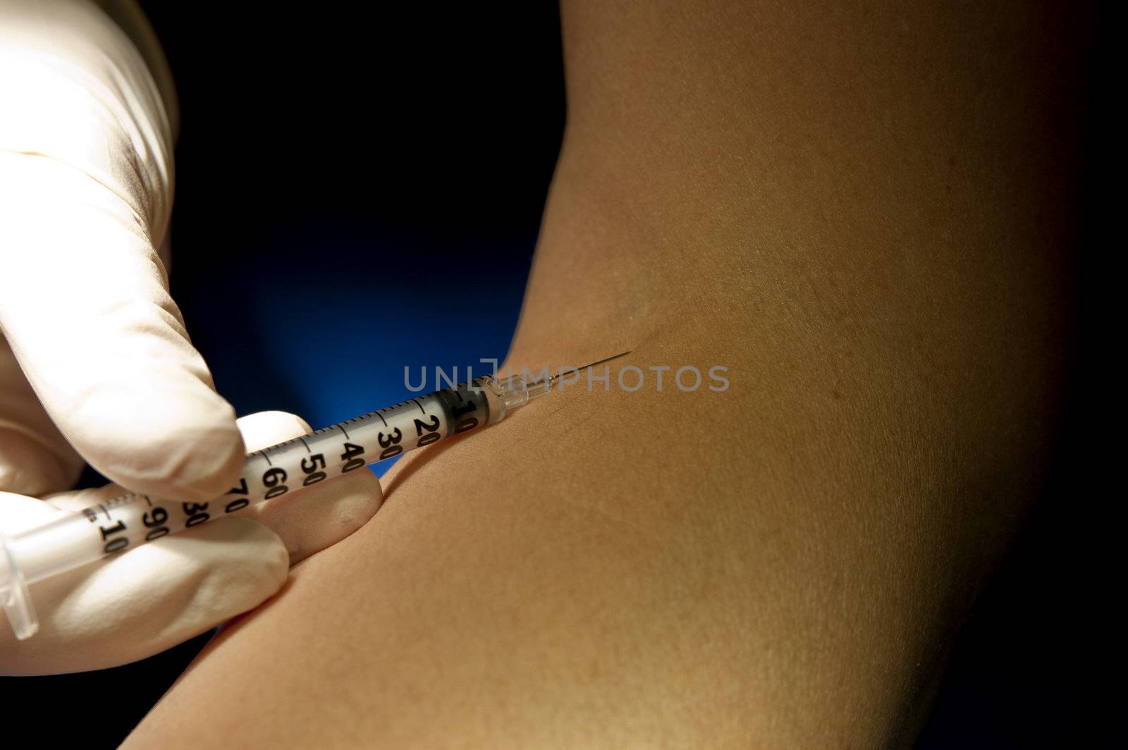 Hand in white gloves handle insulin injection pen